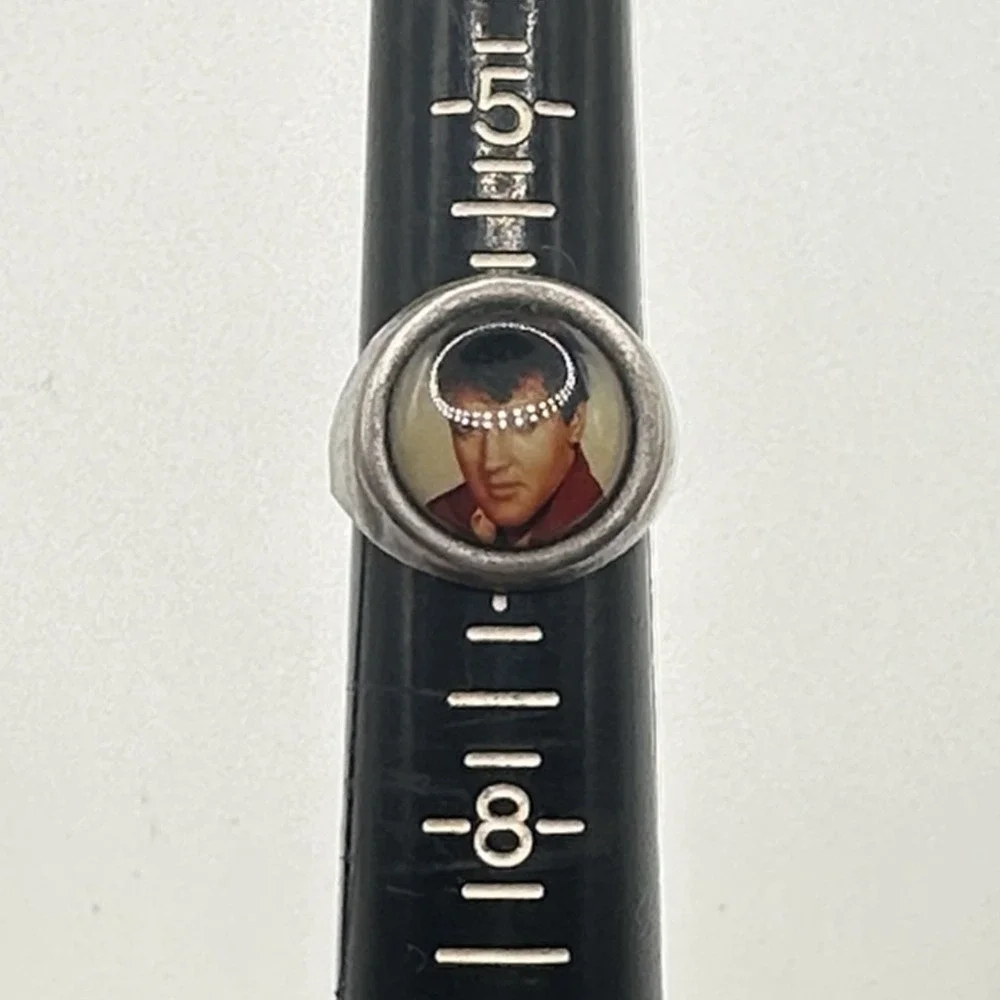 Vintage Elvis Presley Portrait Ring Adjustable Silver Tone Rockabilly Size 6.5